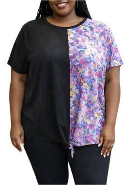 TMG Size 2X Top Colorblock Black & Multicolor Abstract Print Short Sleeve Shirt